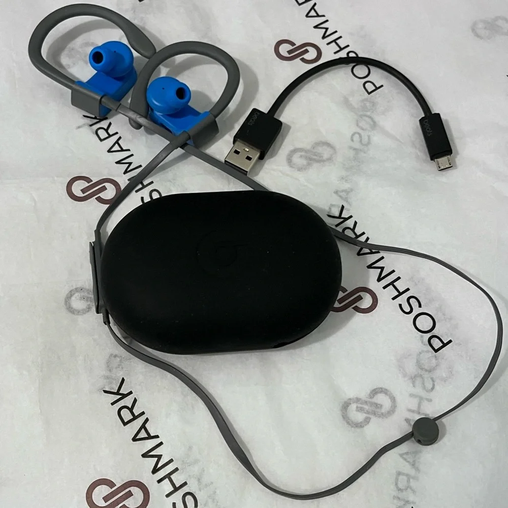 BEATS POWERBEATS BY DR DRE AUTHENTIC WIRELESS BLUE & GRAY BLUETOOTH HEADPHONE